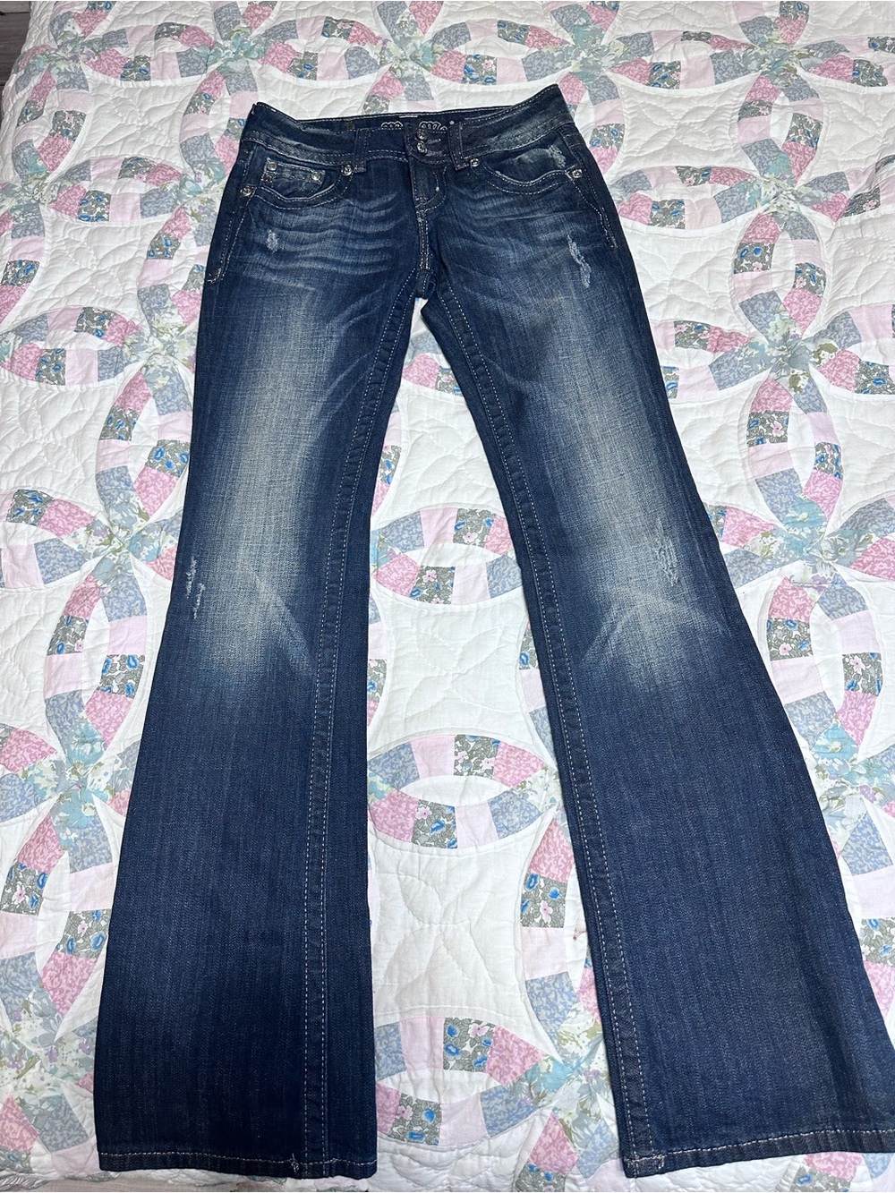 Miss Me Dark Blue Bootcut Jeans with Faded Detail